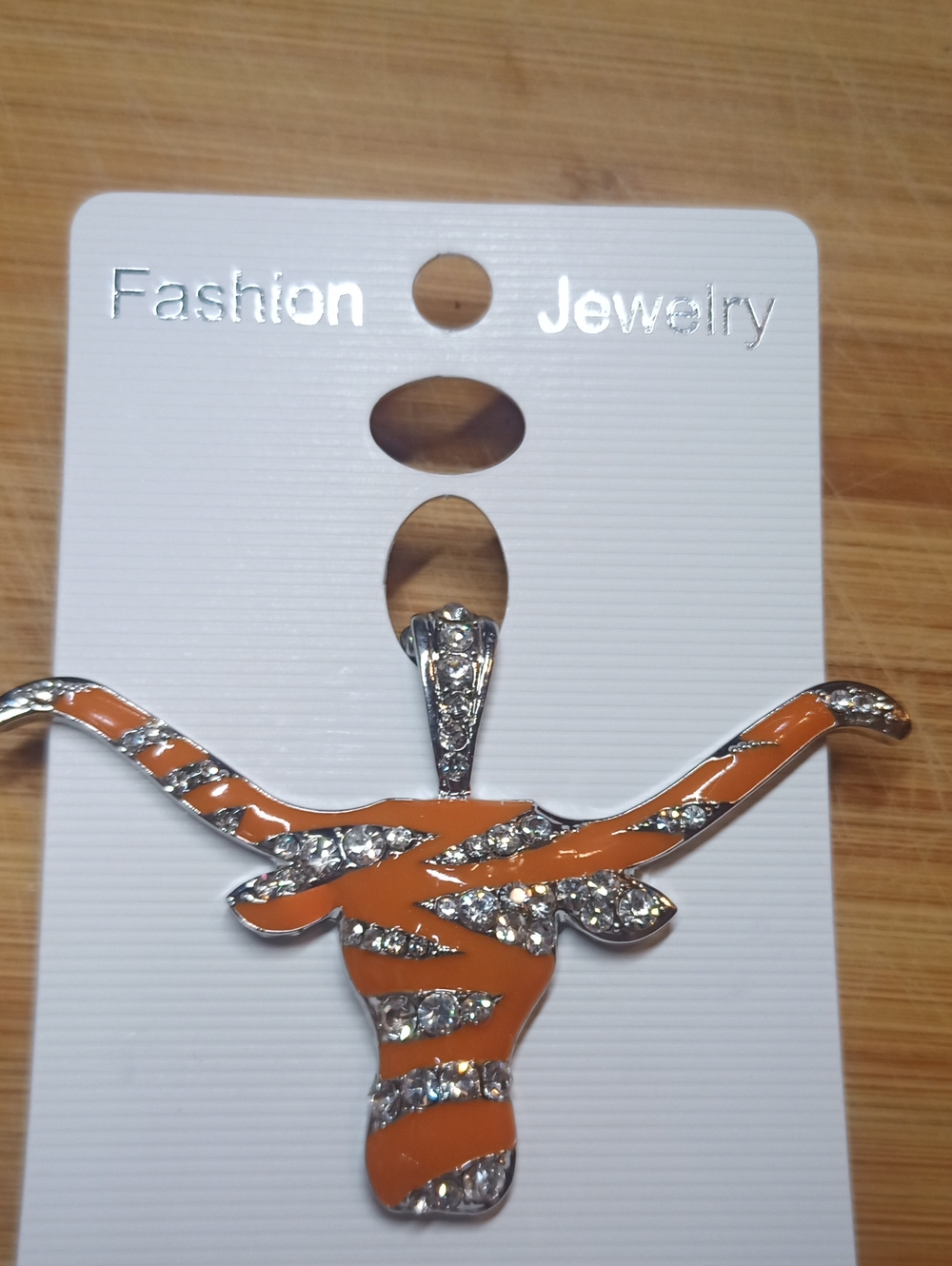 Texas Orange Longhorn Pendant Enhancer With Enamel And Crystal Necklace